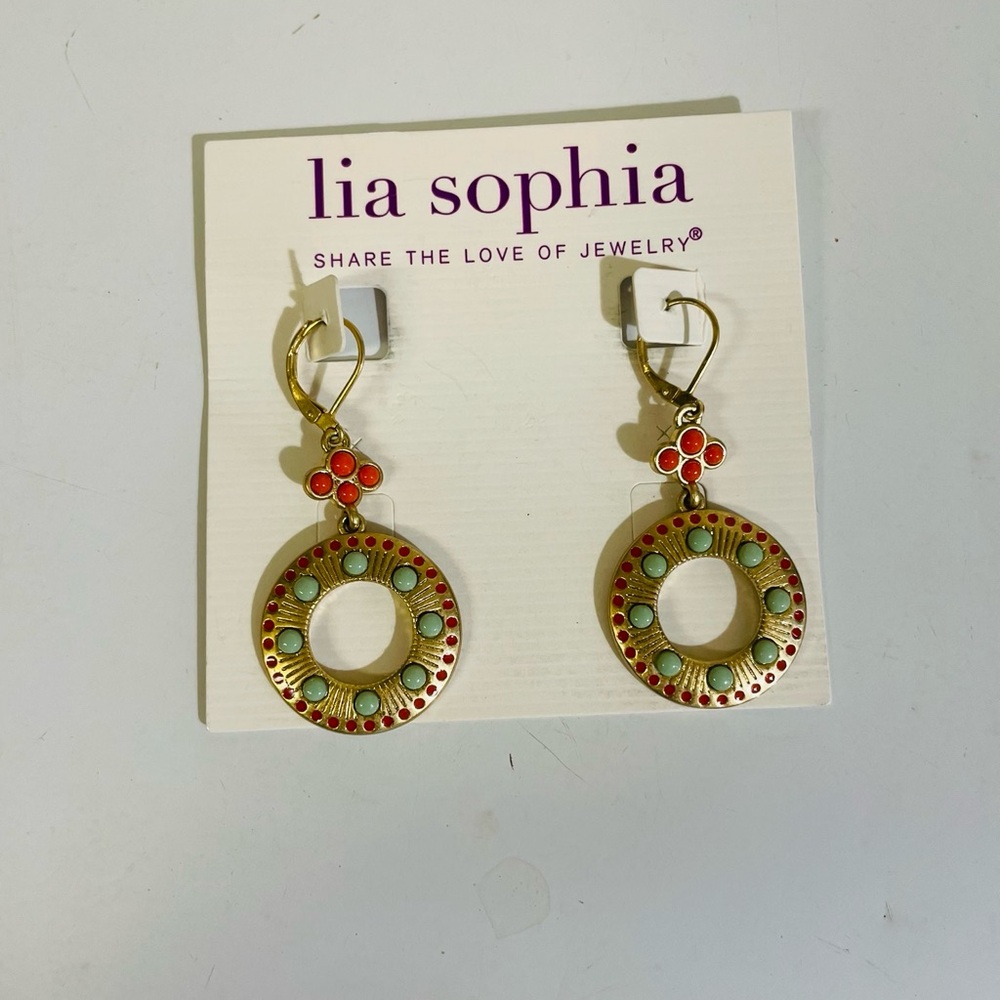 Lia Sophia Gold and Red Circle Earrings